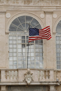 U.S. flag flies above San Damaso Courtyard during U.S. President Obama's official visit with Pope Francis at Vatican