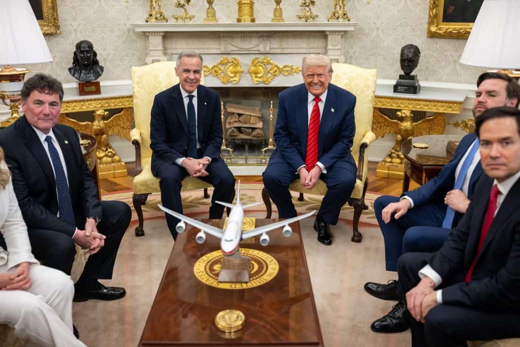 President Donald Trump meets with Canadian Prime Minister Mark Carney, Tuesday, May 6, 2025, in the Oval Office. (Official White House Photo by Daniel Torok)