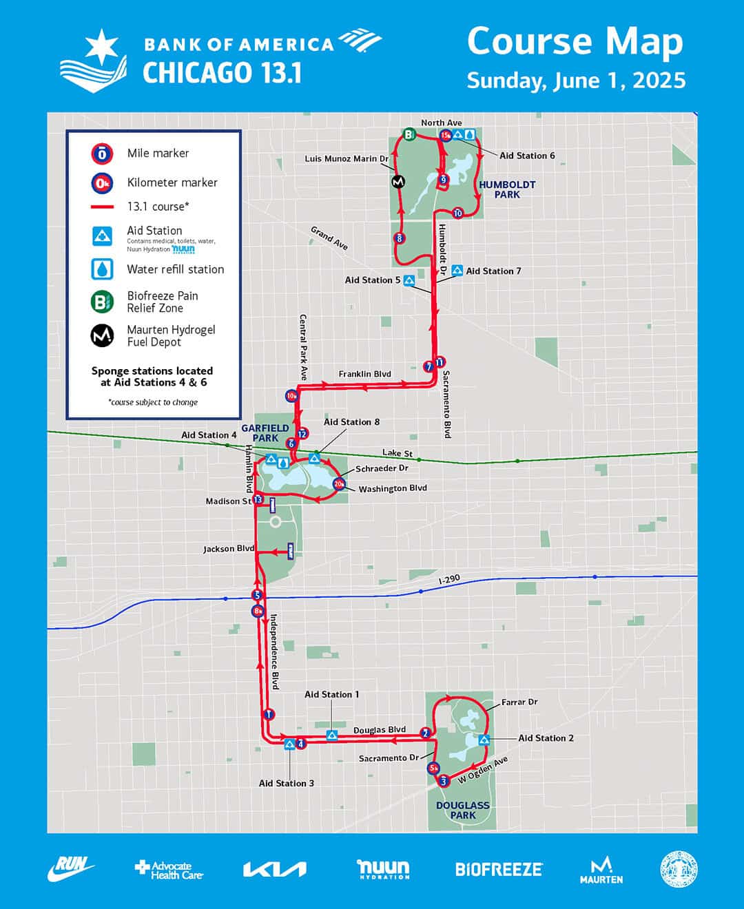 mapa Bank of America Chicago 13.1 półmaraton