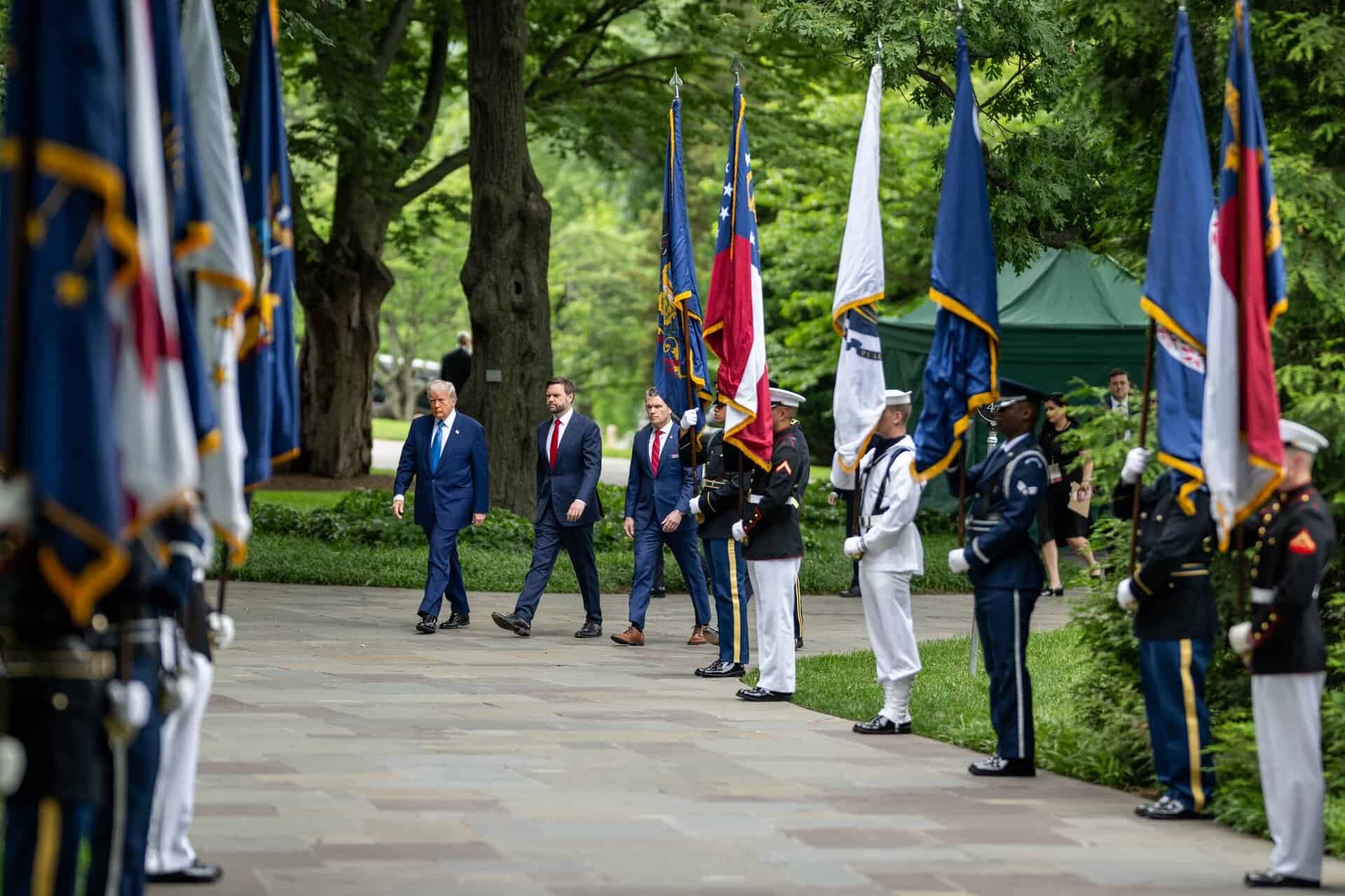 President Donald Trump arrives at Arlington National Cemetery on Memorial Day, Monday, May 26, 2025, in Arlington, Virginia. 