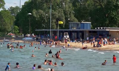 ludzie kąpią się na plaży w chicago