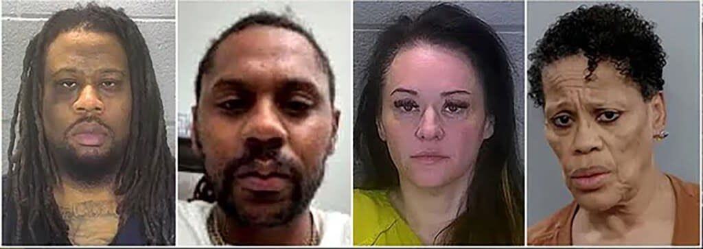 (Od lewej) Thomas Moss, Raylen Ferguson, Amanda Milsap i Zenada Greer zostali aresztowani po zastrzeleniu sędziego Stevena Meyera i jego żony Kimberly w Lafayette w stanie Indiana 18 stycznia 2026 r. 