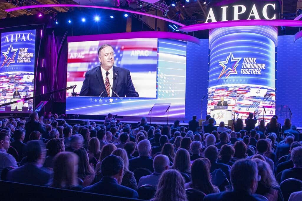 Sekretarz stanu USA Mike Pompeo przemawia na konferencji politycznej AIPAC 2020.