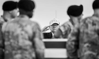 President Donald J. Trump and First Lady Melania Trump attend the Dignified Transfer of remains of six U.S. soldiers killed in an Iranian drone strike in Kuwait, Saturday, March 7, 2026, at Dover Air Force Base, Delaware. (Official White House Photo by Daniel Torok)