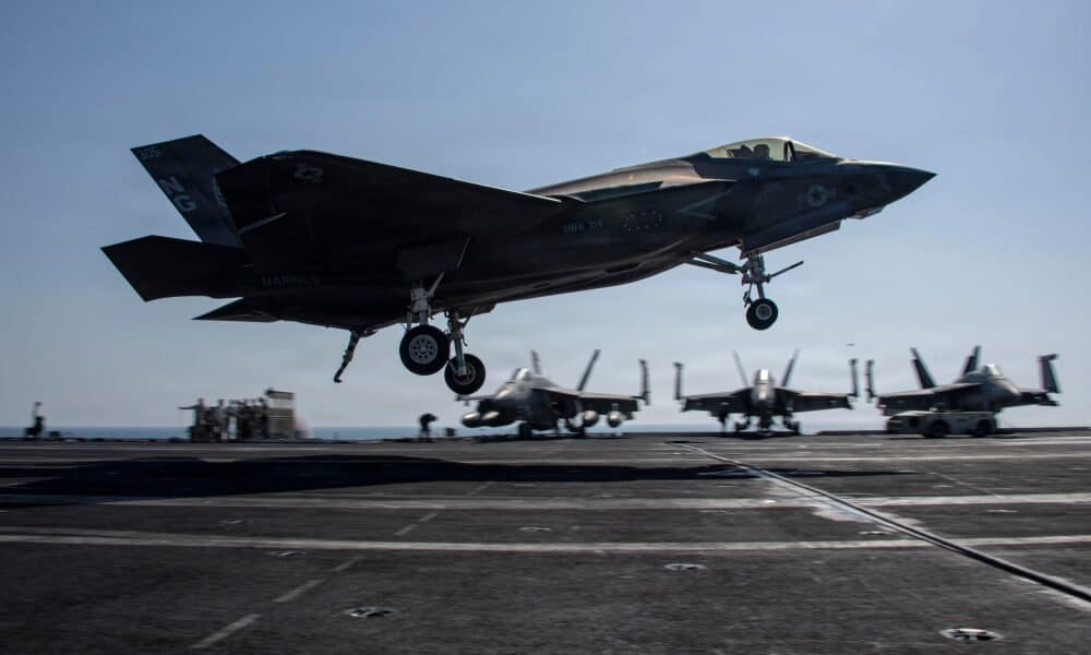 An F-35C Lightning II, attached to Marine Fighter Attack Squadron (VMFA) 314, prepares to make an arrested landing on the flight deck of Nimitz-class aircraft carrier USS Abraham Lincoln (CVN 72) in support of Operation Epic Fury, March 7, 2026. (U.S. Navy photo)