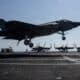 An F-35C Lightning II, attached to Marine Fighter Attack Squadron (VMFA) 314, prepares to make an arrested landing on the flight deck of Nimitz-class aircraft carrier USS Abraham Lincoln (CVN 72) in support of Operation Epic Fury, March 7, 2026. (U.S. Navy photo)