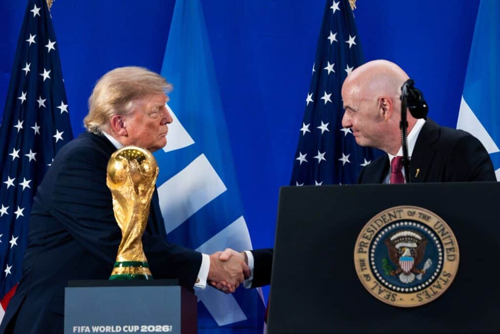Prezydent Donald J. Trump wygłasza przemówienie na przyjęciu FIFA w Trump Tower w Nowym Jorku, w piątek 17 lipca 2026 r., przed finałem Mistrzostw Świata w Piłce Nożnej w niedzielę